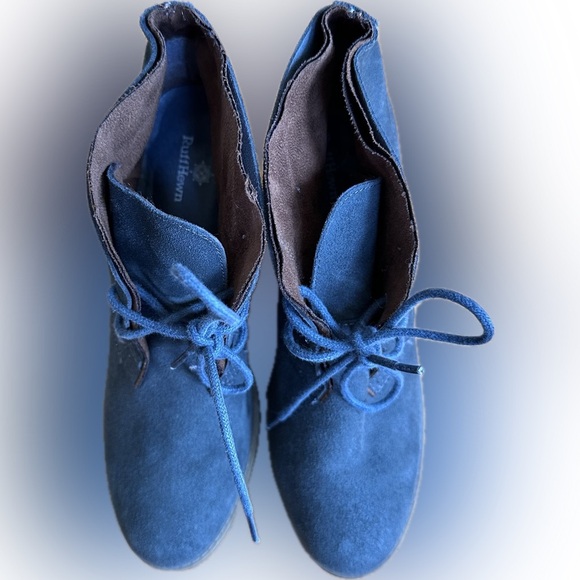 Ruff Hewn Women's Cypress Slate Blue Gray & Brown Suede Tie Up Booties Size 8.5 - Picture 4 of 10